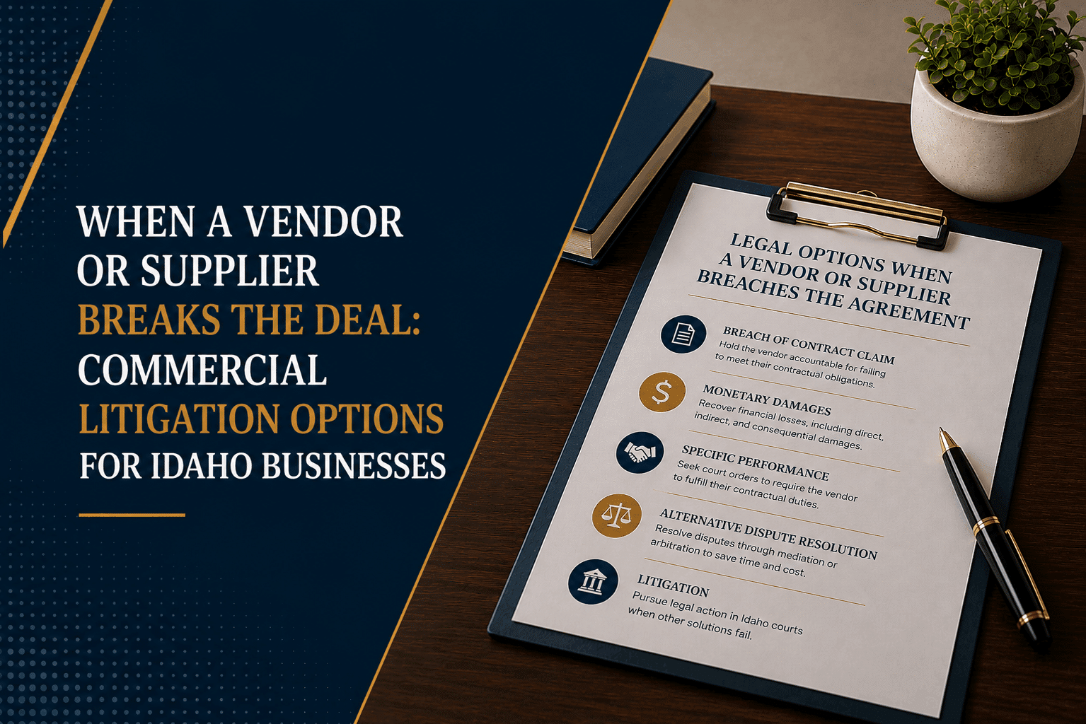 Legal options when a vendor or supplier breaches the agreement